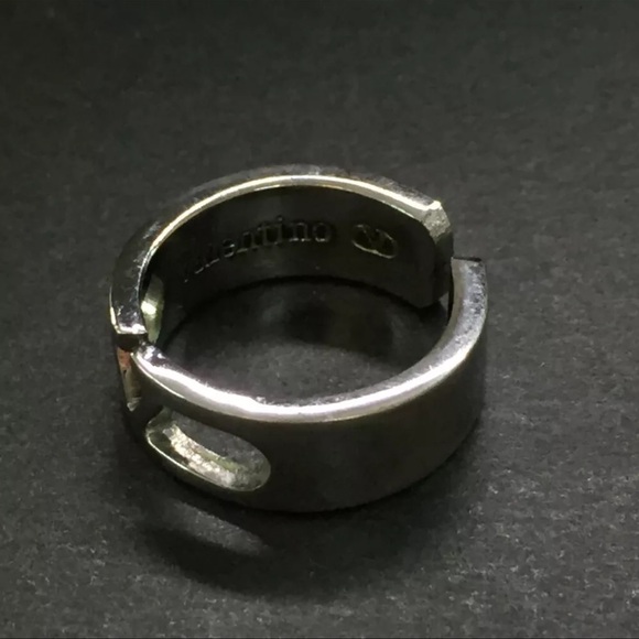 AUTH VALENTINO V Logo Ring Silver Sz 52/6 - Picture 6 of 8
